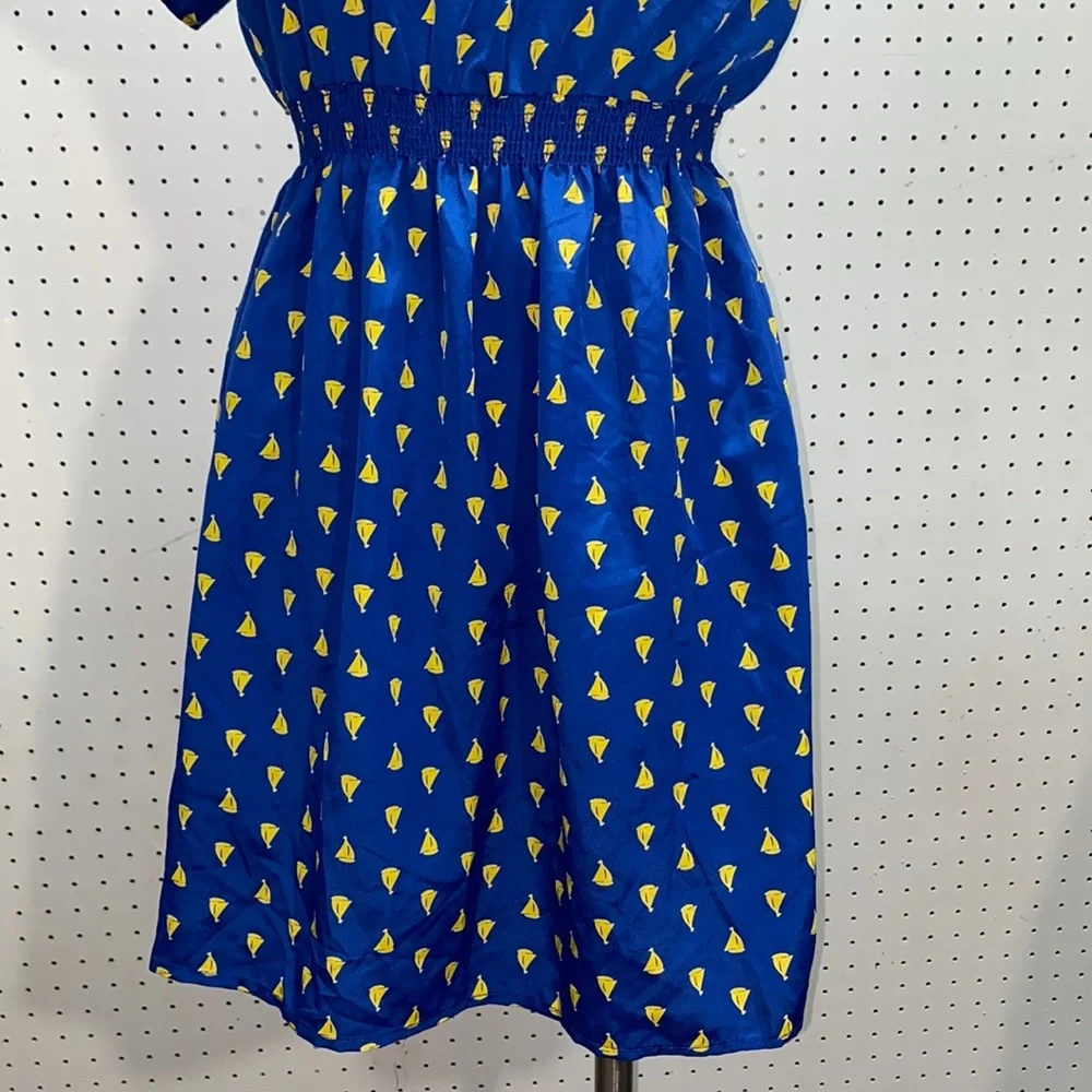 NWT Francesca’s Collection One Shoulder Yellow Sailboat Small Blue Dress - Picture 3 of 10